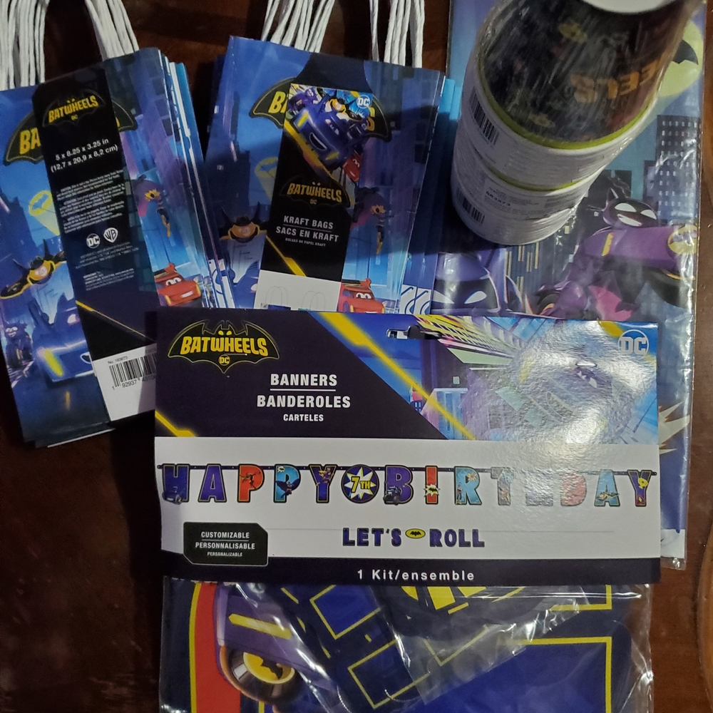 Bat Wheels Birthday Banner and Party Bags Set